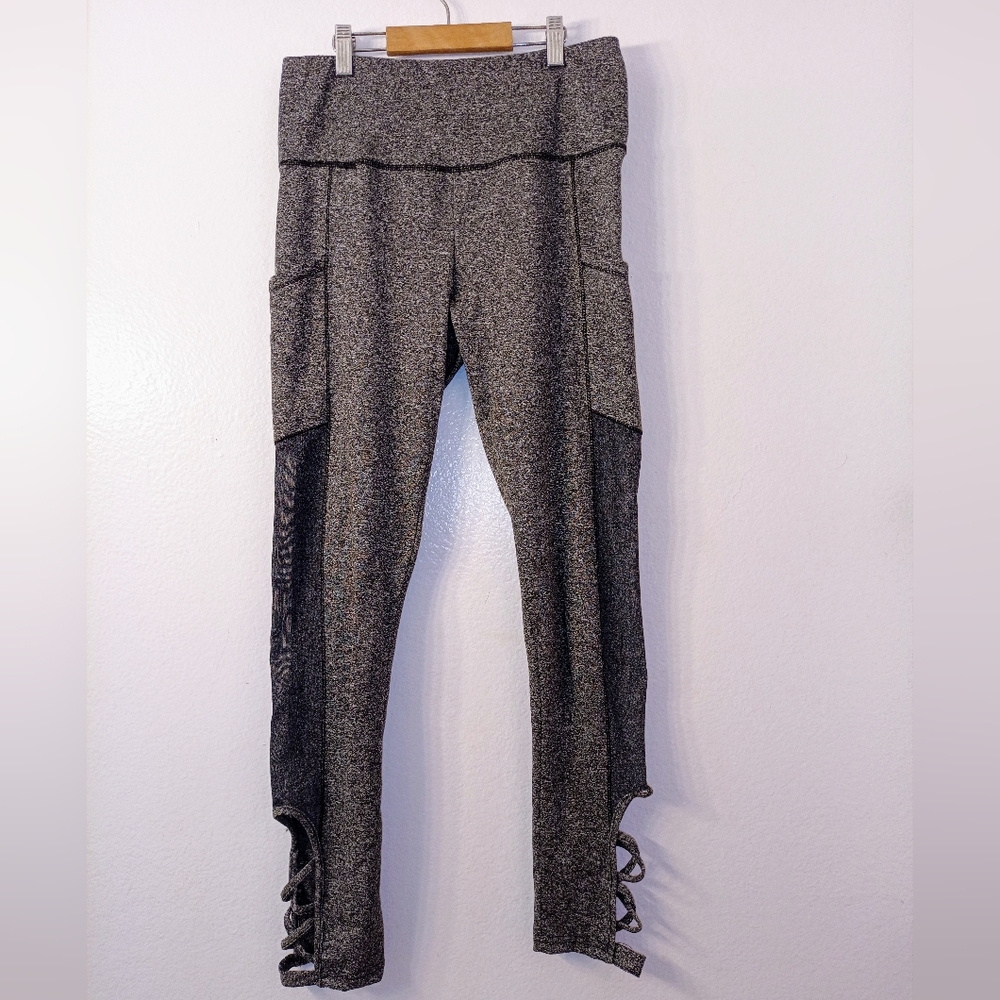 Yado Heather Gray Black Mesh Side Panels Leggings Size L